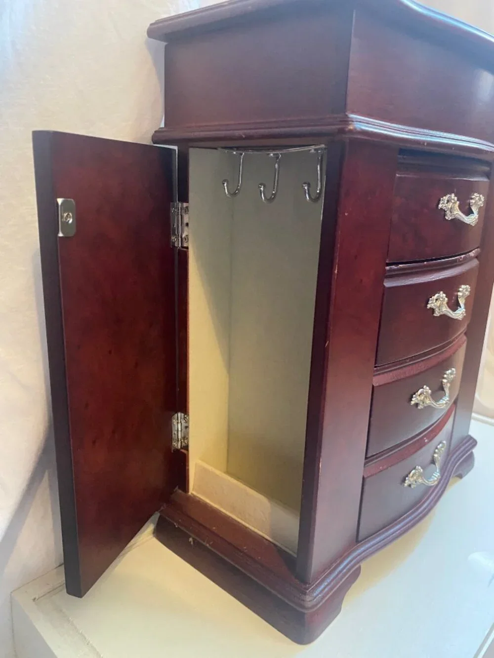 Vintage Croft & Barrow Wooden Jewelry Armoire JX2502 Mirror 4 Drawers
